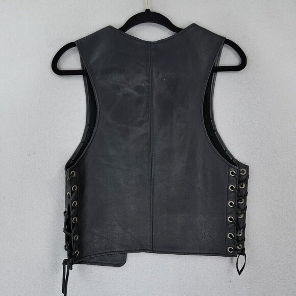 Mephisto Vest Womens Small Black Leather Lace Up Motorcycle Biker Open Front - Picture 8 of 11